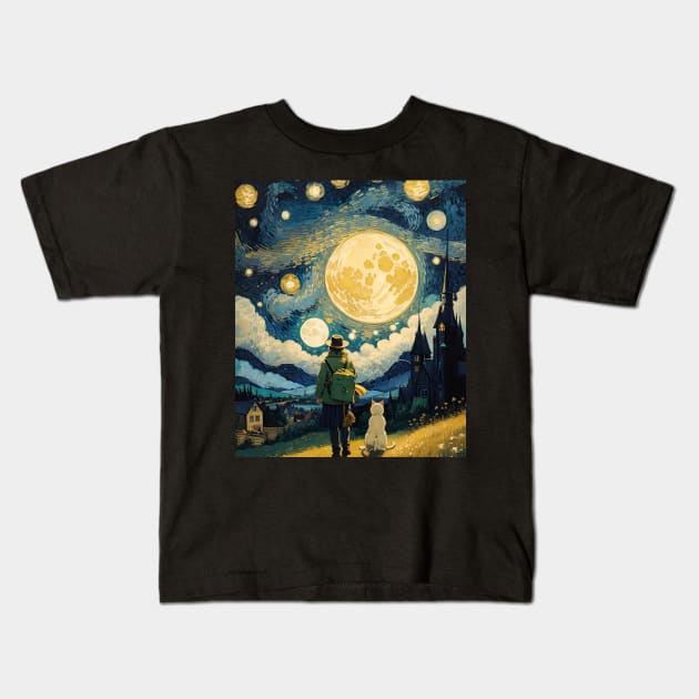 Starry Night Cat, Van Gogh Cat, Cat Lover, Cat Mom, Cat Dad Kids T-Shirt by VisionDesigner